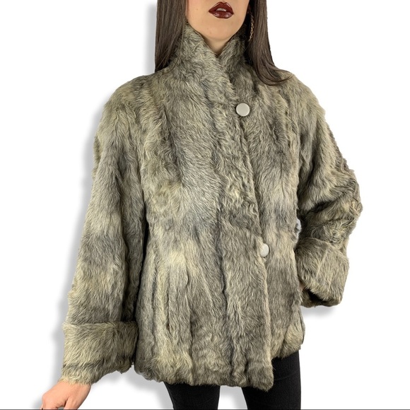 Vintage Jackets & Blazers - 50s natural gray curly goat fur A-line swing coat